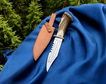 Personalised Antler Handle Knife, Ruby's Demon Replica, with Leather Sheath