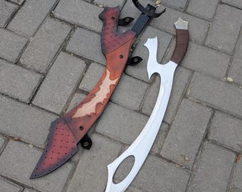 Handmade Star Trek Klingon Kurleth Knife, Bat’leth Sword Prop, Leather Sheath, Cosplay Display