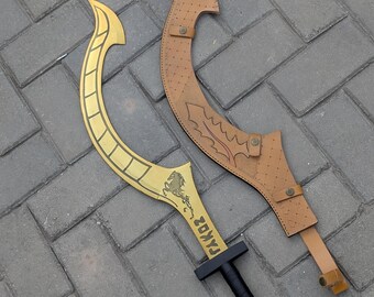 Handmade Darrow Inspired Curved Fantasy Sword with Leather Sheath, Red Rising Cosplay Prop