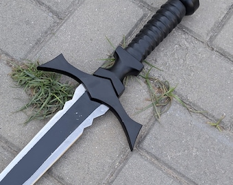 Wind Cleaver Sword – Handmade Medieval Fantasy Sword with Black Blade, Curved Crossguard, Wall Display Decor Gift"
