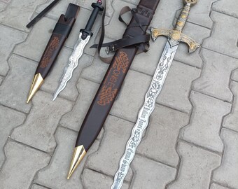Once Upon A Time Sword And Rumplestiltskin's Dark One Dagger Knife with Wood scabbard, Cosplay Prop