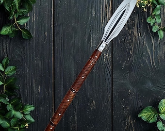 Handmade Medieval Fantasy Spear, Leaf Blade Display Spear with Wood Shaft, Elven Ranger Cosplay Prop, LARP Collectible Wall Decor
