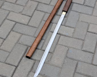 Handmade Shirasaya-Style Sword | Rosewood Handle & Sheath, Brass Fitting | Traditional Plain-Mount Blade