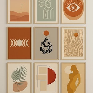 Boho Terracotta Wall Art Set: Mid-Century Modern Abstract Prints (Digital Download)
