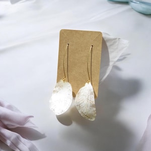 Handmade Earrings with White Orchid Flower Petal