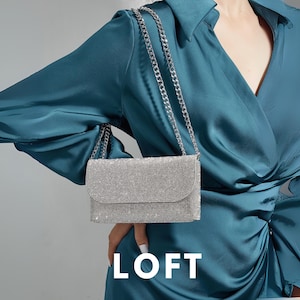 Elegant Silver Rhinestone Evening Bag with Chain Strap – Sparkling Mini Clutch Purse for Weddings, Parties & Special Occasions