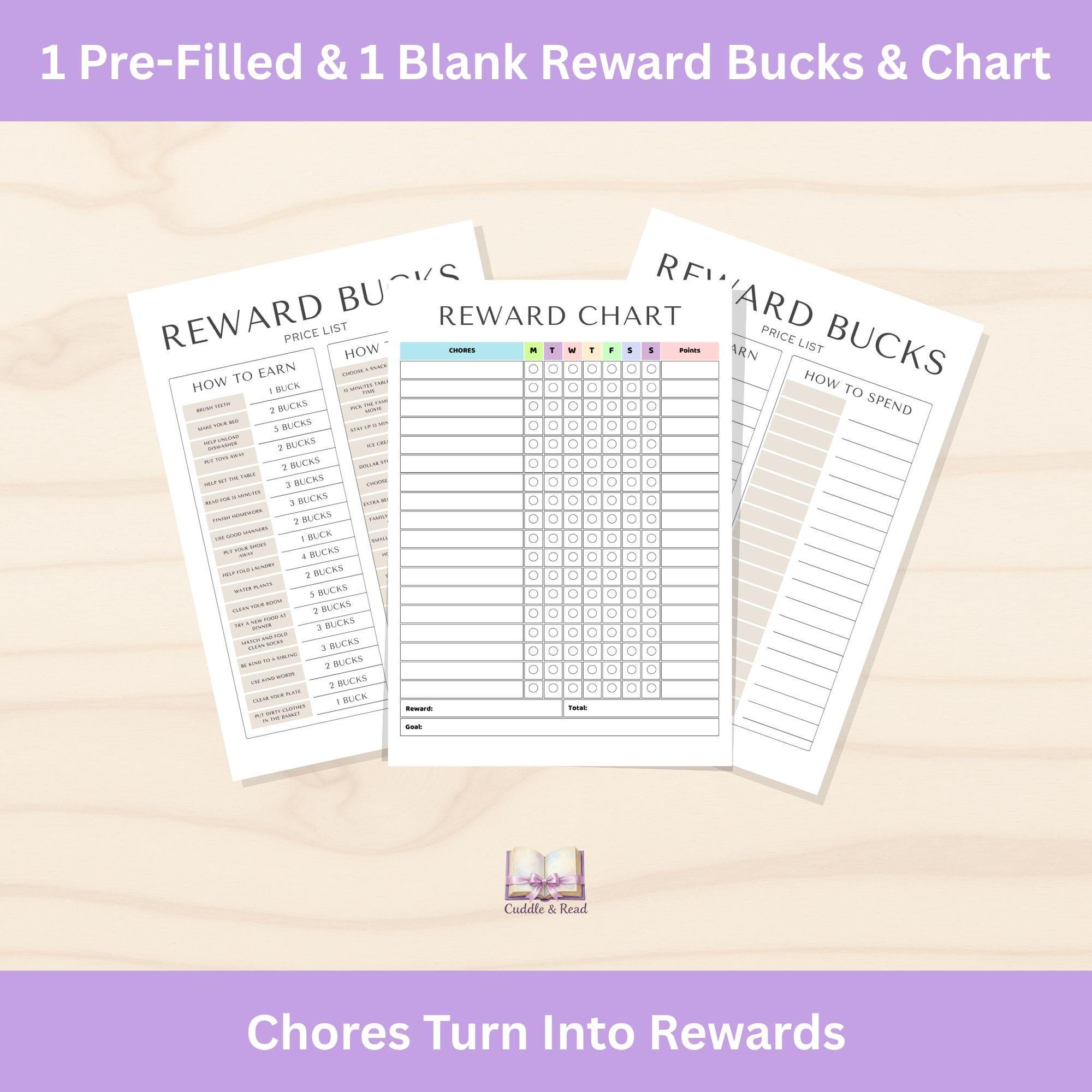 Reward Chart for Kids Printable Chore Chart Reward Bucks Coupons ...