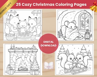 Dibujos para colorear de Navidad para niños: Lindos animales de invierno, páginas de actividades navideñas.