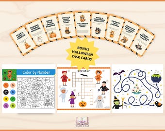 Halloween Activity Book For Kids Printable Halloween Worksheets Kindergarten Grade 1 Screen Free Learning Games PDF Theme