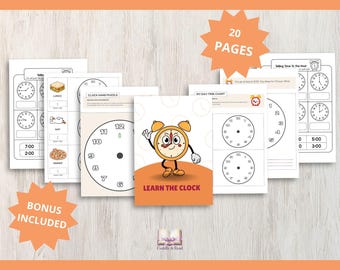 Cuaderno de actividades para niños sobre cómo decir la hora. Actividades con el reloj. Hojas de trabajo imprimibles para preescolar sobre la hora. Recorta y pega. Práctica de matemáticas para la rutina diaria.