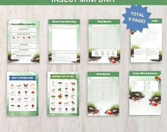 Miniunidad didáctica sobre insectos: actividades científicas imprimibles, hojas de trabajo con datos sobre insectos y recursos para el aprendizaje de la naturaleza.