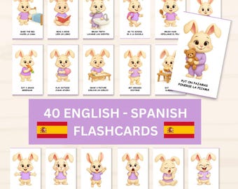 Rutina diaria en inglés y español. Tarjetas didácticas bilingües. Actividad lingüística para niños. Aprendizaje Montessori en casa (PDF).