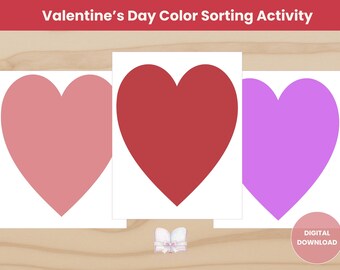 Actividad de clasificación de colores para niños pequeños. Corazones para emparejar colores. Montessori. Recorta y pega. Imprimible. Actividad DIY para el Día de la Madre. PDF.