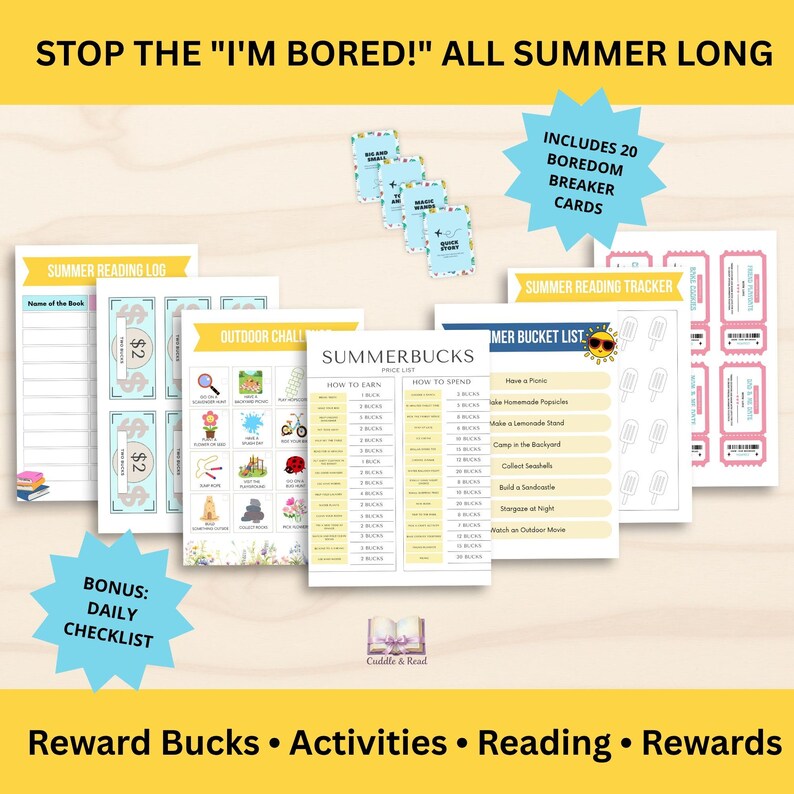 Summer Reward Chart for Kids Printable Chore Chart Bucks Coupons ...
