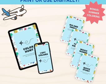 Tarjetas de actividades de viaje para niños pequeños: juegos para romper el aburrimiento en viajes por carretera y avión durante las vacaciones de verano (imprimibles).