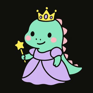 Dino Princess Digital Download PNG, Cute Dinosaur Clipart, Sublimation Design, Digital Art Print, Cartoon Dinosaur, Instant Download