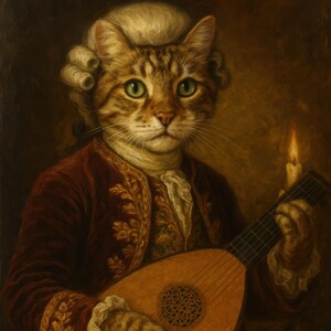 Dipinto di gatto personalizzato / Arte di animali domestici reali / Ritratto di animale domestico personalizzato da foto / Dipinto di animali domestici reali / Ritratto di animale domestico di musicista di corte barocco