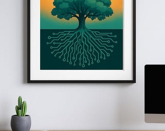 Art mural numérique Nature - Arbre et circuits