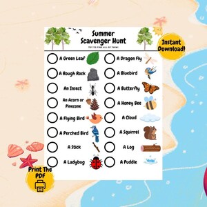 Summer Scavenger Hunt Printable – Outdoor Nature Walk Activity for Kids ...