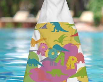 Dino Hooded Towel, Colorful Kids Bath & Beach Towel, Summer Vibes