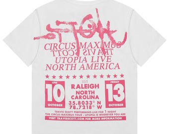 Camiseta gráfica Travis Scott Utopia Circus Maximus Tour de Raleigh, Carolina del Norte