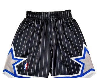 Vintage "Shaquille O’Neal" Striped Pocket Shorts – Orlando Magic Black Edition (NBA)