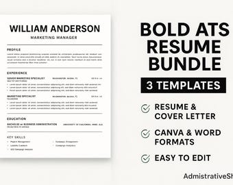 ATS-vriendelijke CV-sjabloonbundel. Voorbladsjabloon inbegrepen. Volledig bewerkbaar