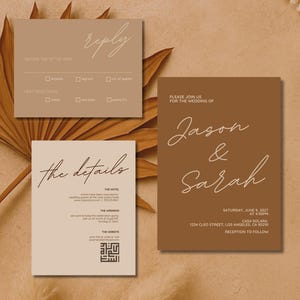 Conjunto de convites de casamento Boho | Convite de casamento em terracota, RSVP e cartão de detalhes | Modelo do Canva ou download em PDF para impressão