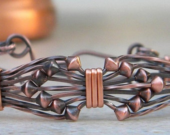 Cuff copper bracelet, vintage copper bracelet, beaded copper bracelet, wire wrapped copper bracelet, bowtie bracelet, bowtie beaded bracelet