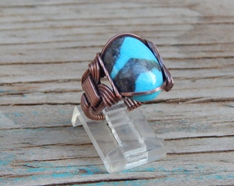 Kingman Turquoise Copper ring, Kingman Turquoise copper wire wrapped ring, Vintage Copper Kingman Turquoise ring, Turquoise Ring, wire ring