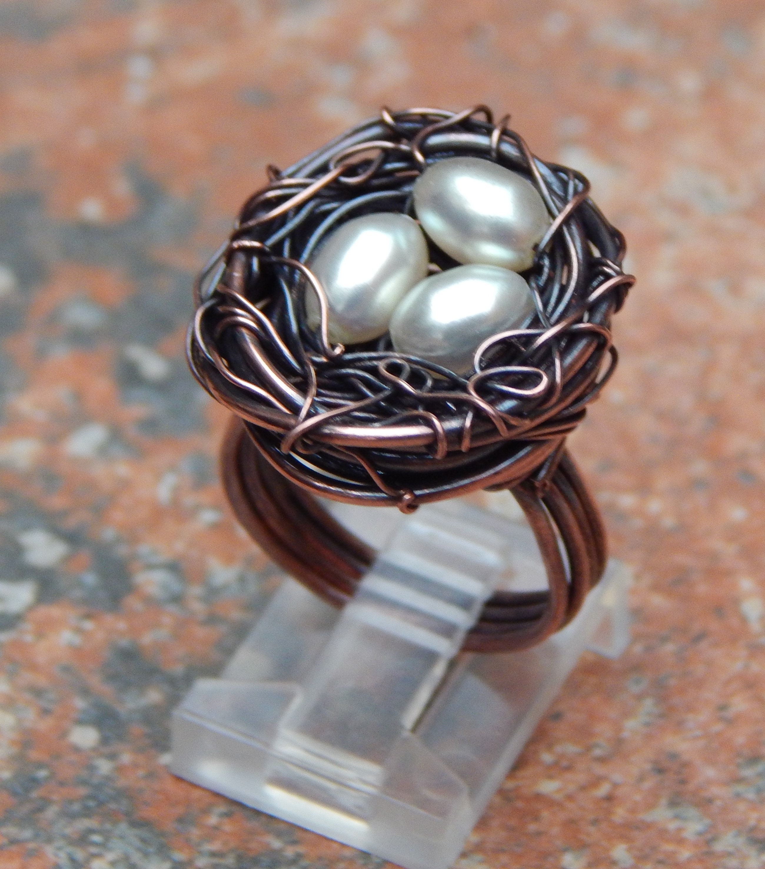 Wire Wrapped Egg Nest Ring Birds Nest Ring Bird Nest Egg Ring Pearl Egg Ring Nest Egg Pearl Ring Copper Pearl Egg Ring Bird Nest Ring Etsy