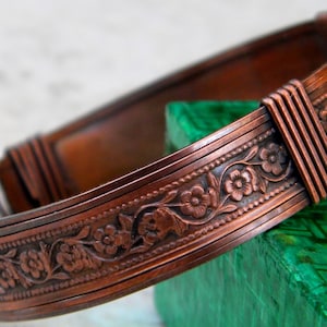 copper cuff floral bracelet, copper cuff bracelet, wide copper cuff bracelet, unisex bracelet, floral vintage bracelet, copper bracelet