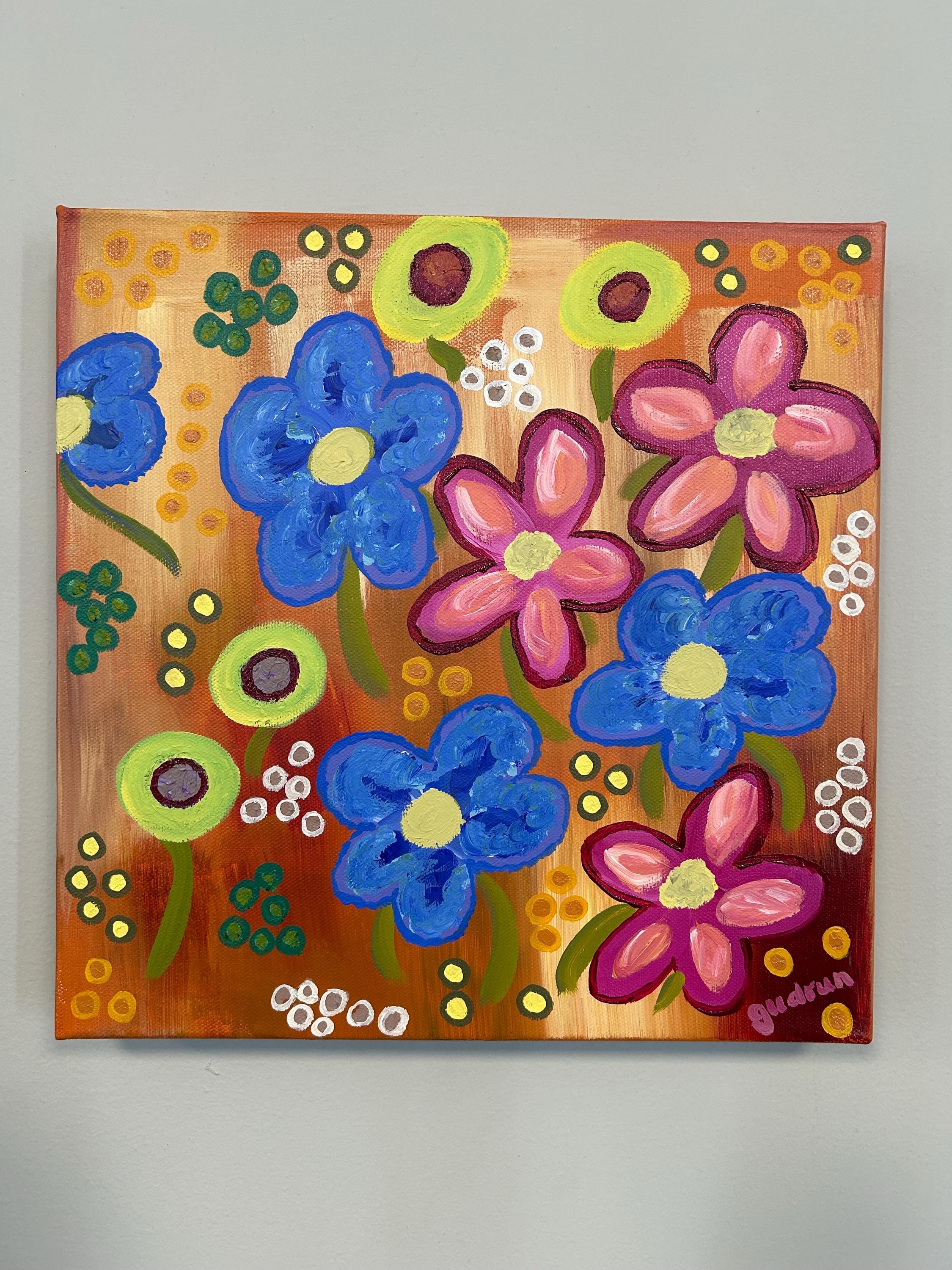 Acrylic Floral Painting: Fun Flower Wall Art - Etsy