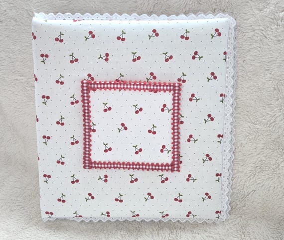 Handmade Fabric Scrapbook Album: Cherry Print over White Print