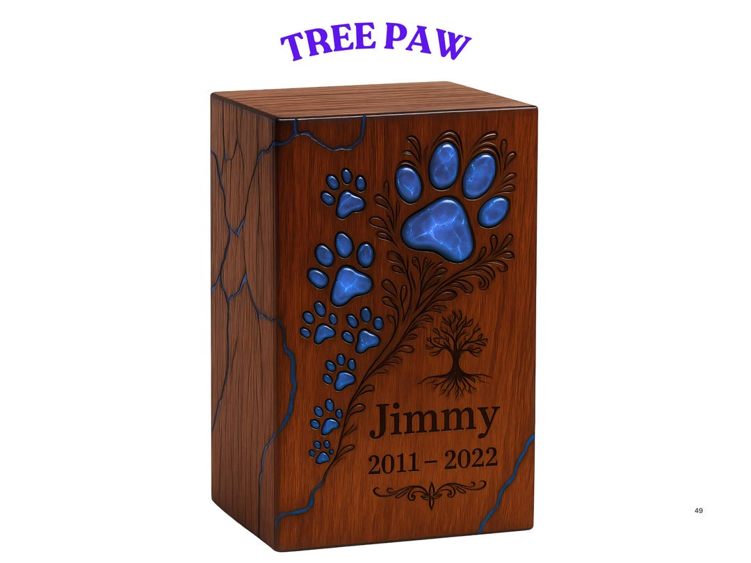 Rosewood Pet Urn With Paw Print - Memorial Box, Personalized - Etsy