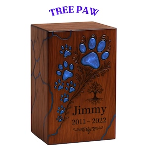 Rosewood Pet Urn with Paw Print - Memorial Box, Personalized