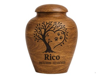 Personalized Wooden Pet Urn: Custom Engraved Memorial Keepsake for Ashes