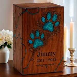 Personalized Pet Urn for Ashes Paw Engraved Dog Cat Cremation Memorial Box