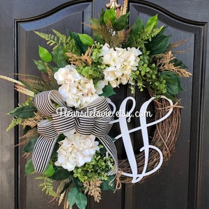 MADE IN USA| Spring Wreaths | Monogram Wreaths | Wreath for Door | Wreath for Home | Hydrangea Wreaths | Front Door Wreaths