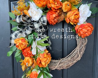 MADE IN USA| Fall Wreaths | Fall Wreath Outdoor | Pumpkin Fall Wreath | Wreath for Home | Fall Wreaths for front Door | Out Door Wreath