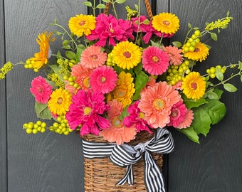 Spring door baskets, Flower Baskets, Door Baskets, Handmade Door Baskets, Gerbera Daisy Door Basket| Wildflower Basket | Willow Basket