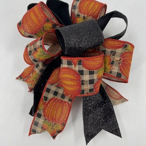 Fiocco di zucca autunnale/Fiocchi/Fiocchi fatti a mano con motivo a quadri Buffalo/Fiocco per ghirlanda autunnale/Fiocco per candela/Fiocco decorativo/Accento per ghirlanda