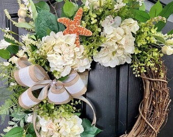 Coastal summer wreath with Starfish | Summer Door Wreaths | Wreath for Summer