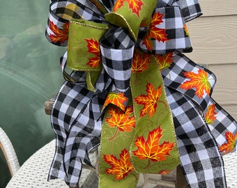 Lantern Fall Bow| Bows | Buffalo Check Handmade Bows| Fall Wreath Bow | Ribbon for Wreaths | Decorative Bows