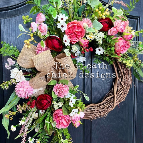 Spring Wreaths Pink Wreaths Wreath for Door Spring Etsy