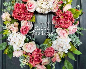 French Country Wreath | Front Door Wreaths | Gifts | Door Decor | Hydrangea Wreaths | Wreath for Summer | Birthday Gifts | Door Wreath