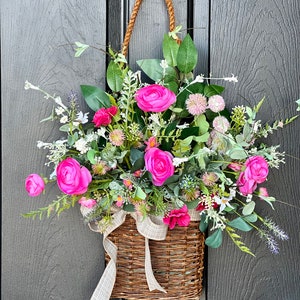 Spring Door Baskets Baskets for Door Flowers Basket Welcome Basket Pansy Basket Summer Door Basket image 2