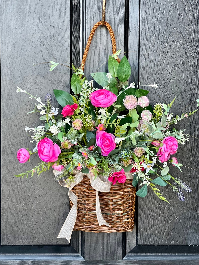 Spring Door Baskets Baskets for Door Flowers Basket Welcome Basket Pansy Basket Summer Door Basket image 2