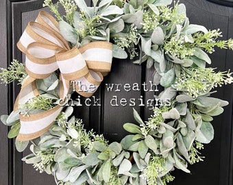 Lambs Ear Wreath for Door | Front Door Wreaths | Gifts | Door Decor | Hydrangea Wreaths | Wreath for Summer | Farmhouse Wreaths | Lambs Ear