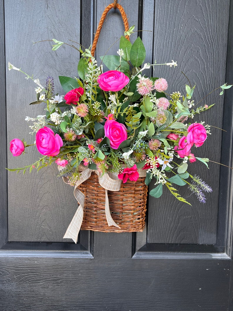 Spring Door Baskets Baskets for Door Flowers Basket Welcome Basket Pansy Basket Summer Door Basket image 5